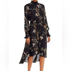 Nanette Lepore Black Floral Long Sleeve Turtleneck Dress